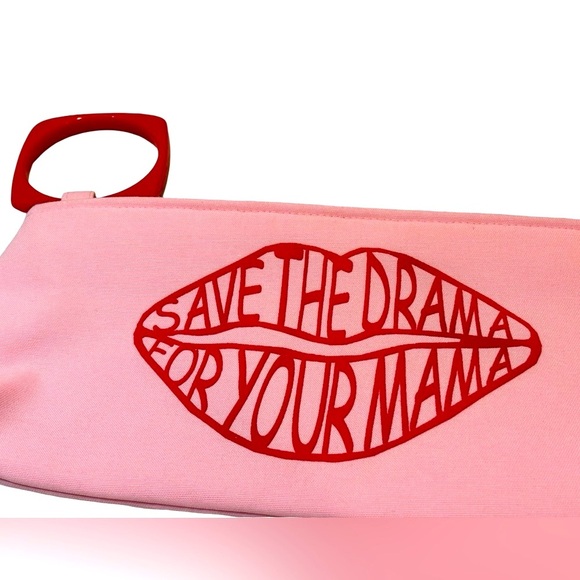 Y2K Bracelet Lips Bag “Save The Drama For Your Mama” Pink Wristlet Clutch‎ Bag - Picture 4 of 7